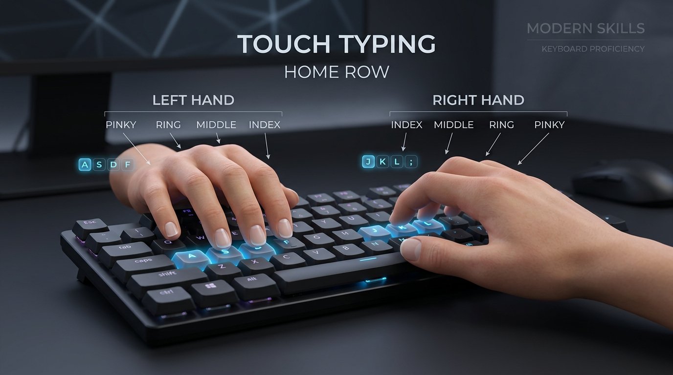 Touch Typing Home Row Hand Placement Infographic